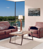 Table basse rectangulaire en bois brut et fer vieilli