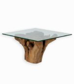 Table basse en teck massif et plateau verre