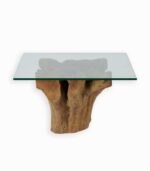 Table basse en teck massif et plateau verre