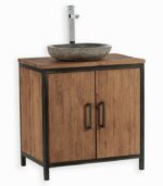 Meuble en teck avec vasque en pierre