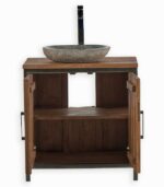 Meuble en teck avec vasque en pierre