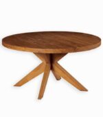 Table ronde en teck massif et pied en croix