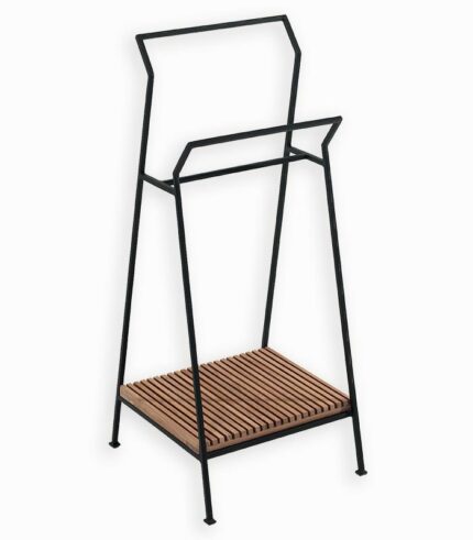 Porte-serviettes en teck et métal noir