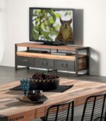 Meuble TV en bois de bateau recyclé et métal vieilli