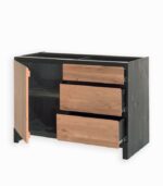 Meuble bas en pin massif teinté noir et chêne huilé