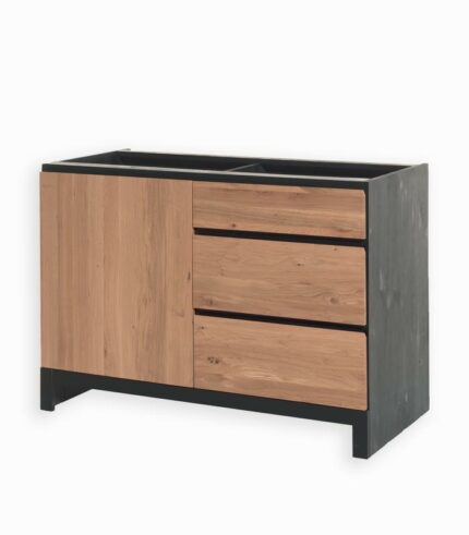 Meuble bas en pin massif teinté noir et chêne huilé