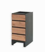 Meuble bas en pin massif teinté noir et chêne huilé