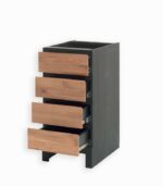 Meuble bas en pin massif teinté noir et chêne huilé