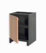 Meuble bas en pin massif teinté noir et chêne huilé