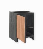 Meuble bas en pin massif teinté noir et chêne huilé