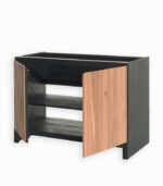 Meuble bas en pin massif teinté noir et chêne huilé