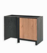 Meuble bas en pin massif teinté noir et chêne huilé