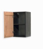 Meuble haut en pin massif teinté noir et chêne huilé