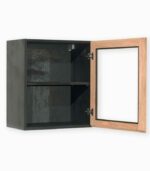 Meuble haut en pin massif teinté noir et chêne huilé