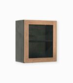 Meuble haut en pin massif teinté noir et chêne huilé