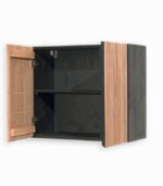 Meuble haut en pin massif teinté noir et chêne huilé