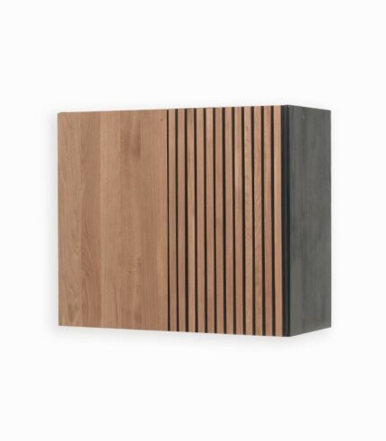 Meuble haut en pin massif teinté noir et chêne huilé