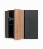 Meuble angle haut en pin massif teinté noir et chêne huilé