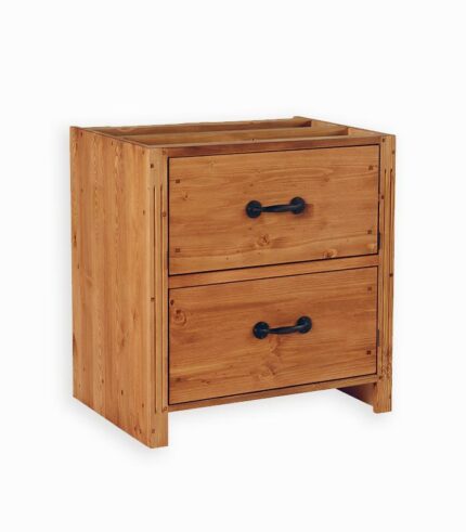 Meuble bas en pin massif ciré et pin recyclé.