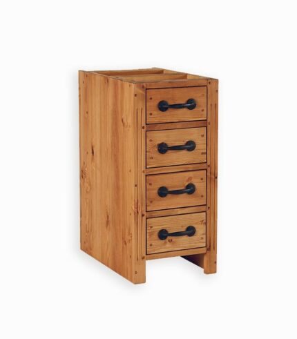 Meuble bas en pin massif ciré et pin recyclé.