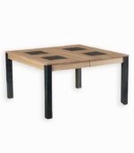 Table carrée avec plateau incrusté de carrés de céramique aspect ardoise