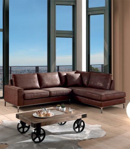 Canapé d'angle design indus aspect cuir vieilli