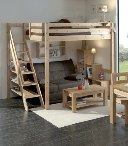 Lit mezzanine LOFT en pin massif miel huilé