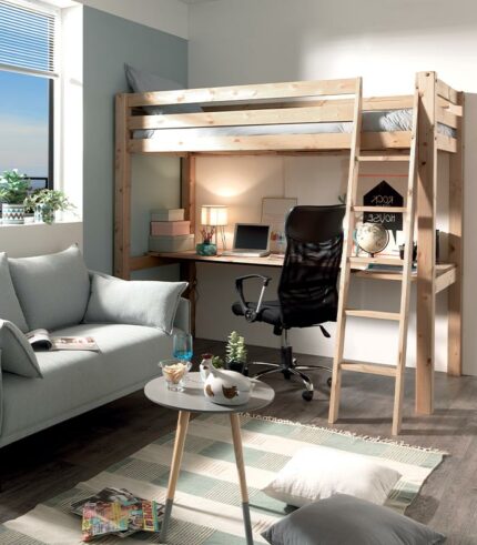 Lit compact en pin massif miel huilé