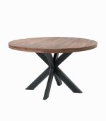Table ronde plateau en teck massif recyclé et pied en croix en métal noir