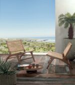 Fauteuil en teck massif et rotin