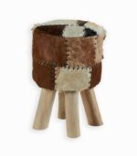 Pouf en bois avec assise en peau