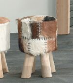 Pouf en bois avec assise en peau