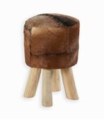Pouf en bois avec assise en peau