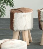 Pouf en bois avec assise en peau