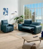Fauteuil relax cuir bleu WINDLEY