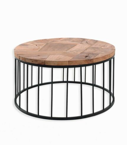 Table basse plateau teck recyclé et piètement métal