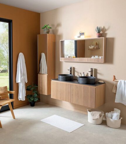 Ensemble mural STONE double vasque en pierre