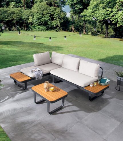 Salon de jardin canapé d'angle modulable HOLBOX