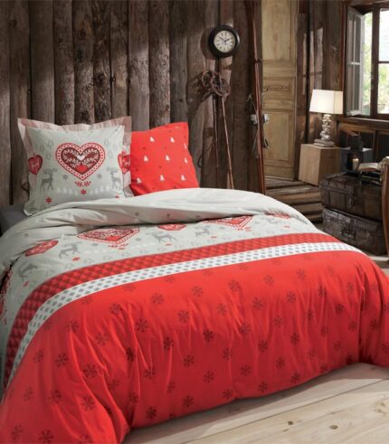 Parure de lit SYDÄN rouge motifs montagne