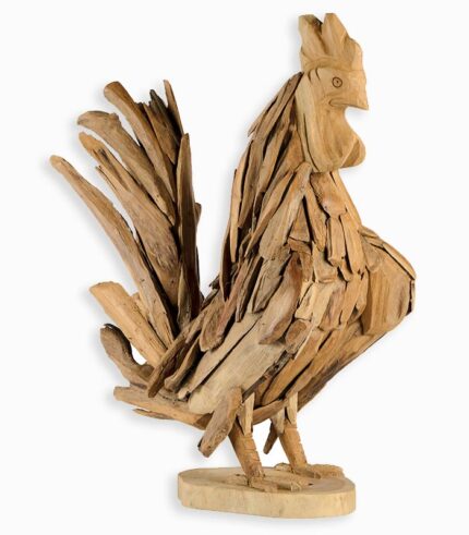Coq en teck sur socle