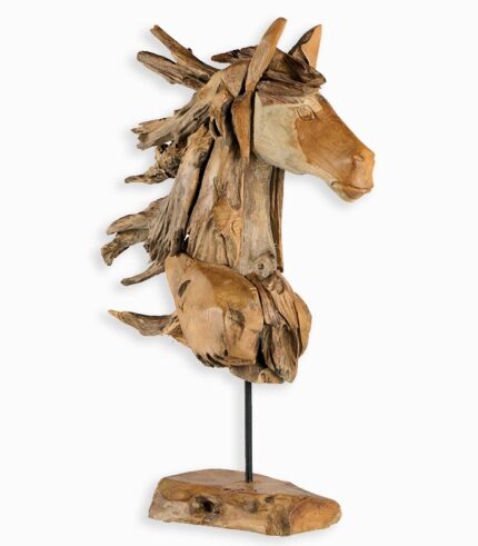 Tête de cheval teck sur socle