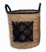 Set de paniers motif quadrillé noir en vannerie