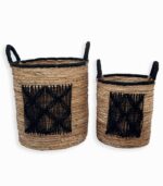 Set de paniers motif quadrillé noir en vannerie