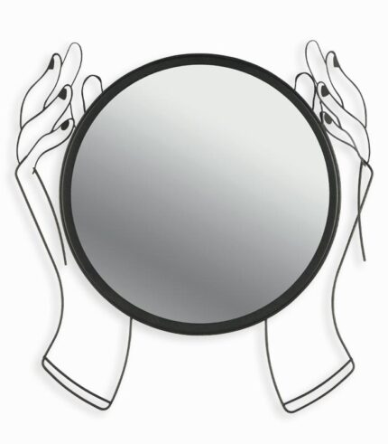 Miroir mural rond en métal noir