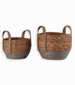 Set de 2 paniers bicolores naturel/gris en rotin et papier