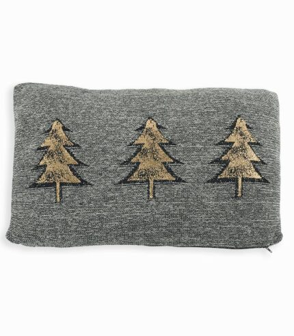 Coussin anthracite avec 3 sapins dorés