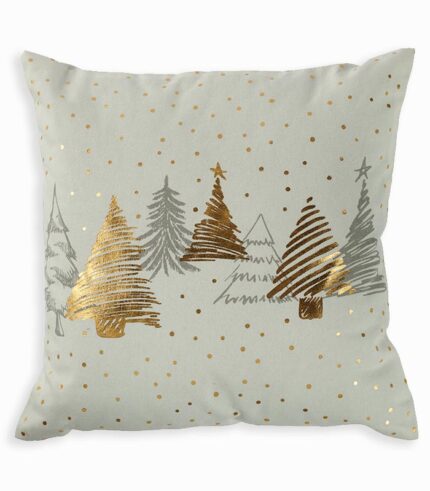 Coussin carré HAVARD avec sapins gris et dorés