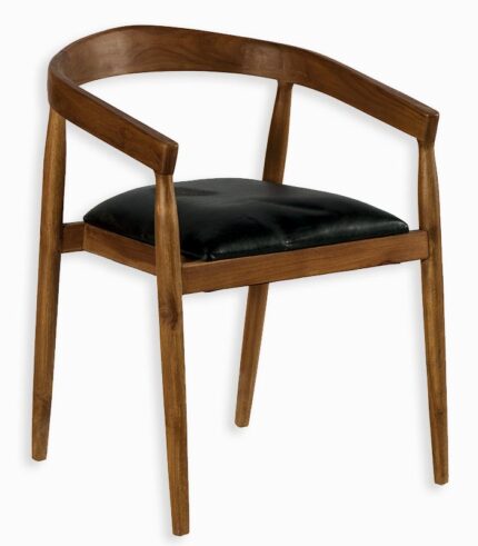 Fauteuil WANATU teck massif et cuir noir