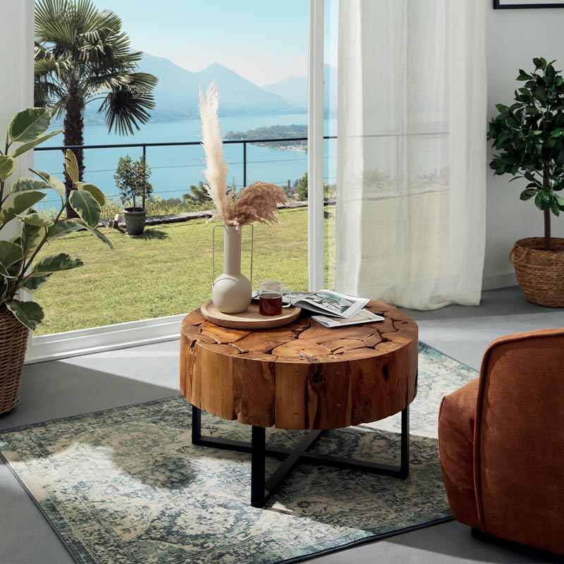Table basse ronde en teck massif