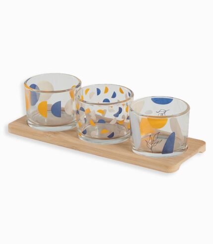 Set de 3 ramequins en verre et bambou